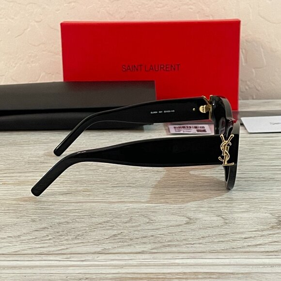 New Saint Laurent Cateye Sunglasses Black Gold YSL with Case Box - Picture 5 of 9